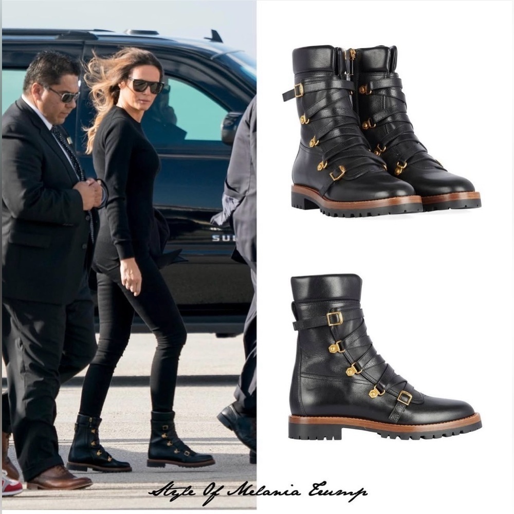 Christian Dior Wildior Combat Leather Strap J’adore Rider Boots Size 7 Melania